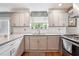 Stylish kitchen with gray cabinets, granite countertops, subway tile backsplash, and stainless steel appliances at 5022 Audubon Pl, Norcross, GA 30093