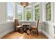 Bright breakfast nook with bay windows offering picturesque views of lush greenery at 3863 Streamside Se Dr, Marietta, GA 30067