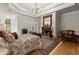 Large main bedroom featuring a fireplace, a chandelier, hardwood floors and a bay window at 3863 Streamside Se Dr, Marietta, GA 30067