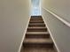 Carpeted staircase with white handrail to the second floor at 2101 Boxwood Circle Se, Conyers, GA 30094