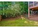 Picturesque backyard with lush green grass and mature trees, providing a serene and private retreat at 4876 Sara Creek Way, Sugar Hill, GA 30518