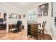Well-lit home office featuring wood floors, modern furniture, and views of a bedroom at 3777 Peachtree Ne Rd # 412, Brookhaven, GA 30319