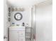 Bathroom with a white vanity, lighting fixture, and a shower stall at 1091 Longley Nw Ave, Atlanta, GA 30318