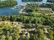An aerial view of homes surrounded by trees near a body of water and a marina at 1875 Bernice Dr, Cumming, GA 30041