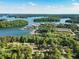 Aerial view of a marina on a large lake surrounded by gorgeous tree-lined homes at 1875 Bernice Dr, Cumming, GA 30041