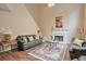 Bright living room with a fireplace, tall ceilings, hardwood flooring, and recessed lighting at 3060 Baymount Dr, Lawrenceville, GA 30043