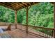 Relaxing covered wooden deck, perfect for enjoying the outdoors with a view of the wooded backyard at 1185 Gallatin Way, Suwanee, GA 30024