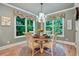 Cozy breakfast nook features a round table, chandelier, and windows with floral patterned cornice boards at 4383 Capstone Ne Ct, Roswell, GA 30075