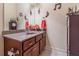 Bathroom vanity with granite countertop, mirror and cabinet storage at 270 Annelise Park Dr, Fayetteville, GA 30214