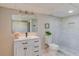 Bathroom featuring modern vanity, bright lighting, and walk in shower at 2103 Columbia Dr, Decatur, GA 30032