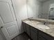 Bathroom featuring double sinks, granite countertop, and modern fixtures at 7621 Gray Pointe Dr, Lithonia, GA 30058