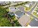 Overhead view of homes in a neighborhood featuring well-manicured landscaping and community streets at 704 Chipping Sparrow St, Canton, GA 30115