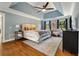 Spacious main bedroom with blue tray ceilings, hardwood floors, and ample natural light at 2211 Lattimore Farm Nw Dr, Kennesaw, GA 30152