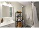 Well-lit bathroom with white vanity, stylish mirror, and combined tub and shower at 283 Norton Se Cir, Smyrna, GA 30082