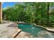Inviting backyard pool area with stone patio, lounge chairs, and lush landscaping creates a private oasis at 120 Burford Holw, Alpharetta, GA 30022