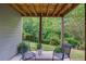 Back patio with view of backyard, green trees, and outdoor seating at 5960 Bridge Stone Ct, Cumming, GA 30028