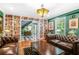 Sophisticated living room with hardwood floors, a custom bar, and two leather sofas, creating an elegant and inviting space at 220 Hillswick Ct, Atlanta, GA 30328