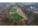 Aerial view of sports fields with parking, showcasing community recreational facilities and amenities for athletic activities at 4649 Equestrian Way, Atlanta, GA 30338