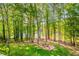 Scenic backyard with lush greenery, a fire pit, and picturesque views of the lake at 2334 Fisher Dr, Loganville, GA 30052