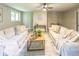 Bright living room features two sofas, a ceiling fan, and a decorative rug and coffee table at 493 Woods Nw Dr, Atlanta, GA 30318