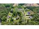 Aerial shot outlining the property with +/- 1.97 acres, surrounded by trees and other homes at 5652 Burruss Rd, Cumming, GA 30028