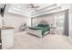 Spacious main bedroom features a tray ceiling, carpet, and a comfortable bed at 5652 Burruss Rd, Cumming, GA 30028
