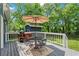 Outdoor dining set on a deck with a grill and a view of the lush backyard at 2647 Forrest Nw Ave, Atlanta, GA 30318