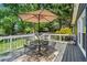 Outdoor dining set with umbrella on a spacious back deck surrounded by trees at 2647 Forrest Nw Ave, Atlanta, GA 30318