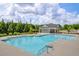 Community pool with plenty of open swim space and seating areas with mature landscaping at 3828 Ramsay Pass, Loganville, GA 30052