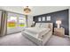 This bedroom has large windows and a dark accent wall adding a modern design element at 3828 Ramsay Pass, Loganville, GA 30052