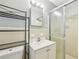 Bathroom with single sink vanity, shower with glass door, and tile flooring at 4074 Idlevale Dr, Tucker, GA 30084