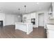 Modern kitchen features a central island, stainless appliances, and dark hardwood floors at 736 Ocmulgee Xing, Locust Grove, GA 30248