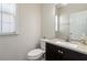 A half bath features a modern granite vanity and white fixtures at 310 Hammersmith Dr, Suwanee, GA 30024