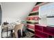 Bright office space with sloped ceilings, unique decor, and a dedicated sewing area at 423 Blackbird Way, Hampton, GA 30228