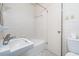 Bathroom featuring a white tiled shower and linoleum floor at 3916 Ridgewood Se Dr, Smyrna, GA 30080
