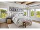 Serene main bedroom with a plush bed, chandelier, and natural light from large windows overlooking lush greenery at 4850 Summerchase Ln, Cumming, GA 30028
