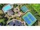 Aerial view of community amenities featuring a pool, playground, and tennis courts at 7575 Old Camp Lndg, Cumming, GA 30040