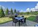 Outdoor patio with dining set and a trampoline provide a perfect place to enjoy the backyard at 7575 Old Camp Lndg, Cumming, GA 30040
