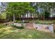 Stone terraces and green space in the well-manicured backyard at 818 Forest Path Ln, Alpharetta, GA 30022