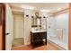 Finished bathroom featuring a vanity, a glass enclosed shower, and tile flooring at 818 Forest Path Ln, Alpharetta, GA 30022