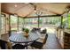 Covered porch area with outdoor kitchen and a view of the lush backyard at 818 Forest Path Ln, Alpharetta, GA 30022