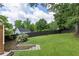 Well-manicured backyard with a tall, dark wood fence, lush lawn, and tiered landscaping at 1972 Wingate Rd, Chamblee, GA 30341