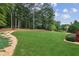 Expansive backyard featuring a lush green lawn and mature trees at 3364 Kylee Dawn Cir, Lawrenceville, GA 30045