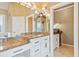 Spacious bathroom boasts double sinks, granite counters, stylish mirrors, and built-in appliances at 3364 Kylee Dawn Cir, Lawrenceville, GA 30045