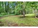 Secluded backyard features a lush lawn with mature trees and landscaping, a peaceful outdoor space at 90 Camden Woods Pl, Dallas, GA 30157
