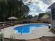 Inviting backyard pool area with patio and relaxing outdoor seating, surrounded by a privacy fence at 1482 Pinebark Ct., Grayson, GA 30017
