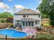 Spacious backyard featuring a refreshing pool and outdoor dining area at 1482 Pinebark Ct., Grayson, GA 30017