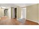 This basement area features wood look floors and unfinished walls at 2703 Flagstone Se Dr, Atlanta, GA 30316