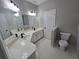 Bathroom featuring a double vanity with white countertop and white cabinets, and a toilet at 7910 Tintern Trce, Duluth, GA 30097