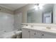 Bathroom featuring a shower-tub combo and double vanity at 3436 Lake Monroe Rd, Douglasville, GA 30135